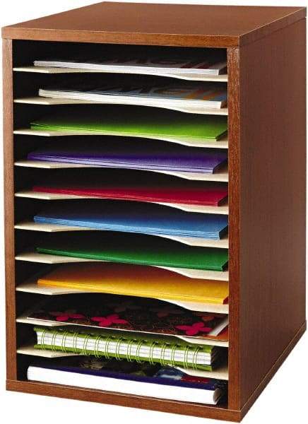 Safco - 10-3/4" Wide x 16" High x 12" Deep Fiberboard, Hardboard & Laminated Compressed Wood Document Organizer - 11 Compartments, Cherry, 9-1/2" Wide x 1-1/4" High x 11-5/8" Deep Compartment - Industrial Tool & Supply