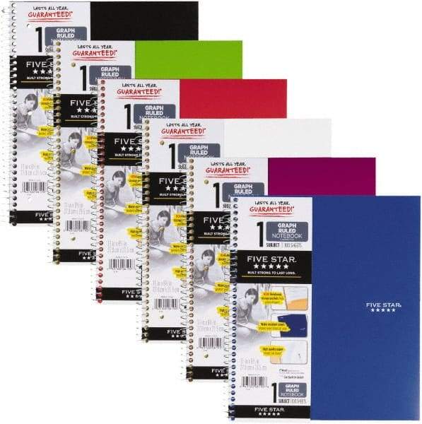 Five Star - 100 Sheet, 6 x 6", Quadrille Wire Bound Notebook - Assorted Colors - Industrial Tool & Supply