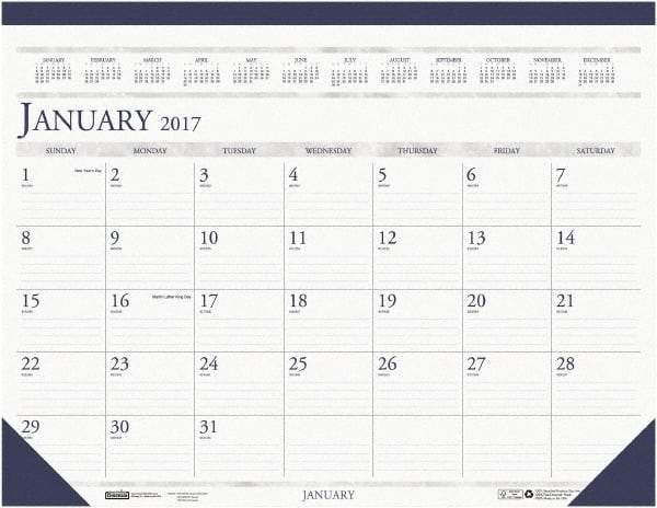 House of Doolittle - 12 Sheet, 8-1/2 x 11", Desk Pad Calendar - White & Blue - Industrial Tool & Supply