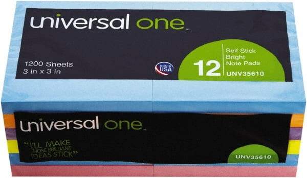 Universal One - 100 Sheet, 4-1/8 x 6-3/4", Plain Self-Stick Notes - Assorted Colors - Industrial Tool & Supply