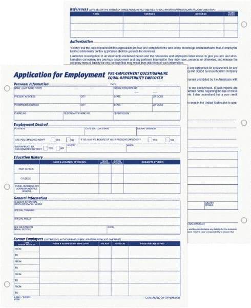 TOPS - 50 Sheet, 8-3/8 x 11", Employment Application Form - White - Industrial Tool & Supply