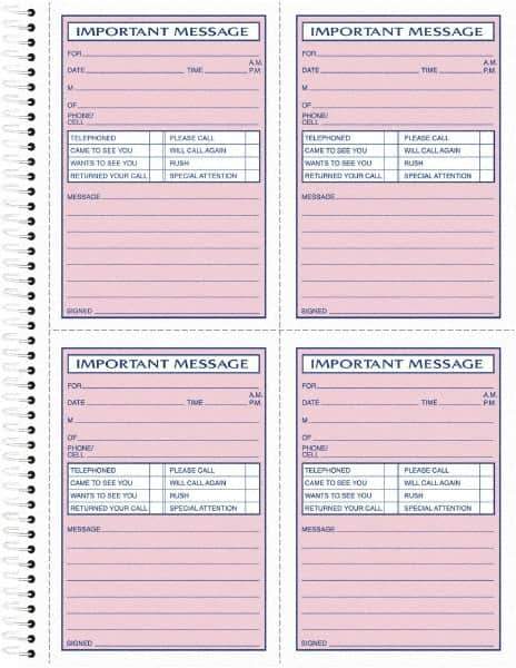 TOPS - 400 Sheet, 8-1/2 x 11-3/4", Telephone Message Book - Pink - Industrial Tool & Supply