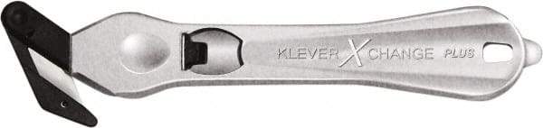 Klever Innovations - Recessed/Hook Blade Safety Cutter - 1-3/4" Carbon Steel Blade, Silver Magnesium Handle, 1 Blade Included - Industrial Tool & Supply
