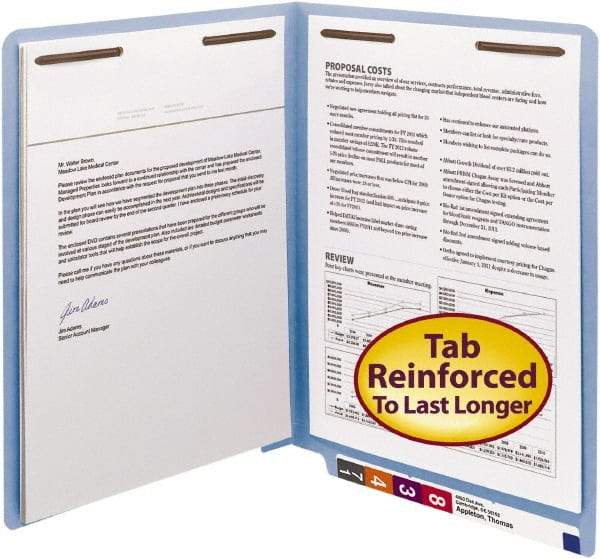 SMEAD - 8-1/2 x 11", Letter Size, Blue, File Folders with End Tab - 11 Point Stock, Straight Tab Cut Location - Industrial Tool & Supply