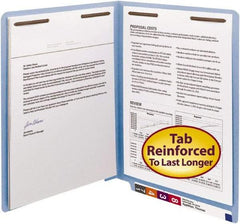 SMEAD - 8-1/2 x 11", Letter Size, Blue, File Folders with End Tab - 11 Point Stock, Straight Tab Cut Location - Industrial Tool & Supply