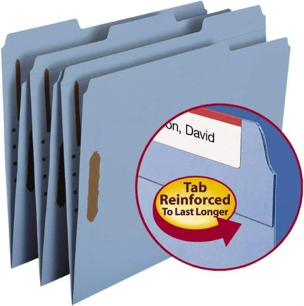 SMEAD - 8-1/2 x 11", Letter Size, Blue, File Folders with Top Tab - 11 Point Stock, Assorted Tab Cut Location - Industrial Tool & Supply