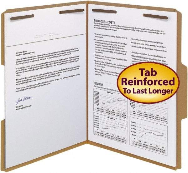 SMEAD - 8-1/2 x 11", Letter Size, Brown, File Folders with Top Tab - 11 Point Stock, Assorted Tab Cut Location - Industrial Tool & Supply