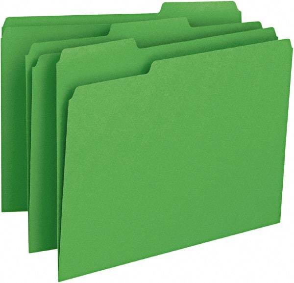 SMEAD - 8-1/2 x 11", Letter Size, Green, File Folders with Top Tab - 11 Point Stock, Assorted Tab Cut Location - Industrial Tool & Supply