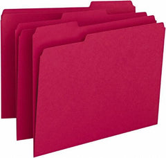 SMEAD - 8-1/2 x 11", Letter Size, Red, File Folders with Top Tab - 11 Point Stock, Assorted Tab Cut Location - Industrial Tool & Supply