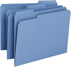 SMEAD - 8-1/2 x 11", Letter Size, Blue, File Folders with Top Tab - 11 Point Stock, Assorted Tab Cut Location - Industrial Tool & Supply