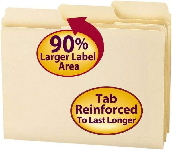 SMEAD - 8-1/2 x 11", Letter Size, Manila, File Folders with Top Tab - 11 Point Stock, Assorted Tab Cut Location - Industrial Tool & Supply