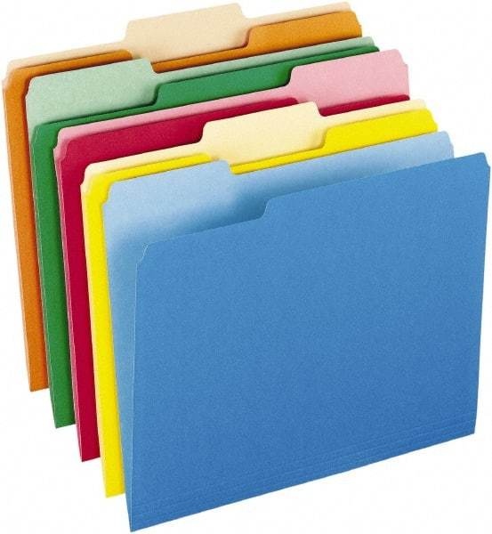Pendaflex - 8-1/2 x 11", Letter Size, Assorted Colors, File Folders with Top Tab - 11 Point Stock, Assorted Tab Cut Location - Industrial Tool & Supply