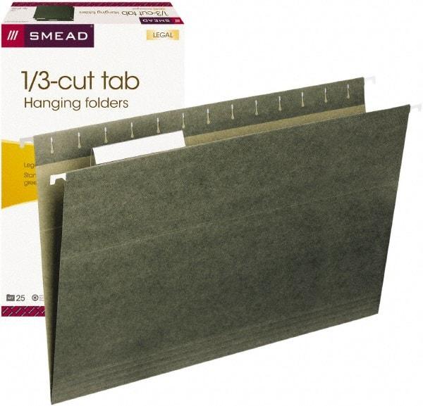 SMEAD - 9-1/4 x 14-1/2", Legal, Standard Green, Hanging File Folder - 11 Point Stock, 1/3 Tab Cut Location - Industrial Tool & Supply