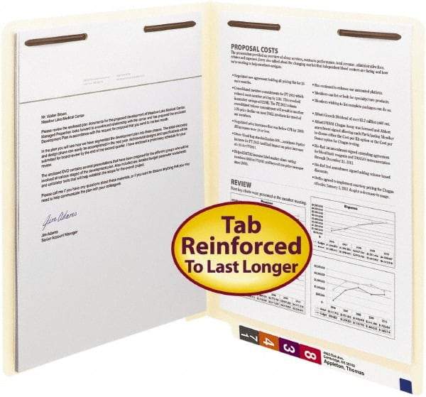 SMEAD - 8-1/2 x 11", Letter Size, Manila, File Folders with End Tab - 11 Point Stock, Straight Tab Cut Location - Industrial Tool & Supply
