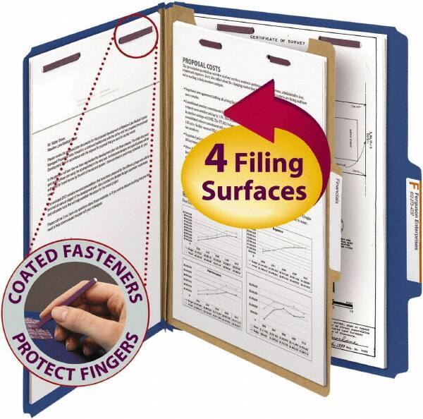 SMEAD - 8-1/2 x 11", Letter Size, Dark Blue, Classification Folders with Top Tab Fastener - 23 Point Stock, Right of Center Tab Cut Location - Industrial Tool & Supply