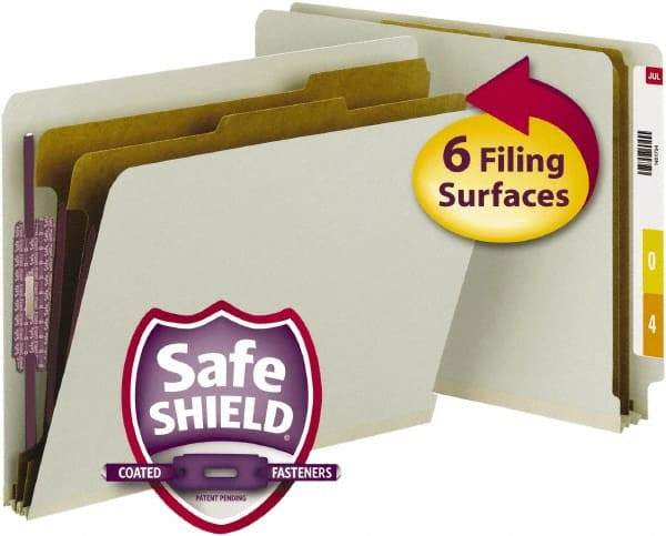 SMEAD - 8-1/2 x 11", Letter Size, Gray/Green, Classification Folders with End Tab Fastener - 25 Point Stock, Straight Tab Cut Location - Industrial Tool & Supply