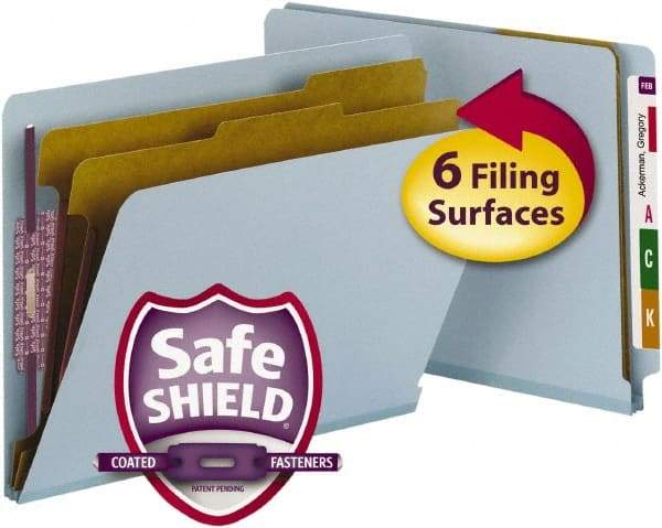 SMEAD - 8-1/2 x 11", Letter Size, Blue, Classification Folders with Top Tab Fastener - 23 Point Stock, Straight Tab Cut Location - Industrial Tool & Supply