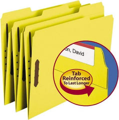 SMEAD - 8-1/2 x 11", Letter Size, Yellow, File Folders with Top Tab - 11 Point Stock, Assorted Tab Cut Location - Industrial Tool & Supply