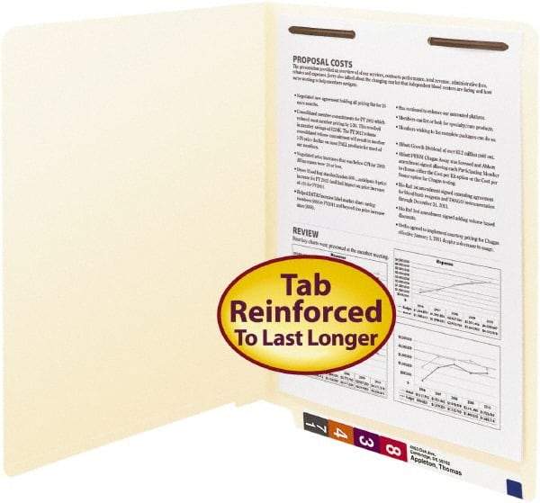 SMEAD - 8-1/2 x 11", Letter Size, Manila, File Folders with End Tab - 11 Point Stock, Straight Tab Cut Location - Industrial Tool & Supply