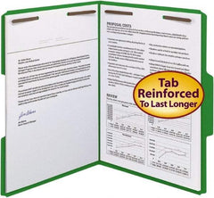 SMEAD - 8-1/2 x 11", Letter Size, Green, File Folders with Top Tab - 11 Point Stock, Assorted Tab Cut Location - Industrial Tool & Supply