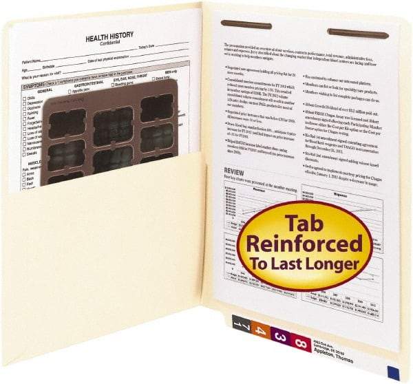 SMEAD - 8-1/2 x 11", Letter Size, Manila, File Folders with End Tab - 11 Point Stock, Straight Tab Cut Location - Industrial Tool & Supply