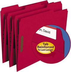 SMEAD - 8-1/2 x 11", Letter Size, Red, File Folders with Top Tab - 11 Point Stock, Assorted Tab Cut Location - Industrial Tool & Supply