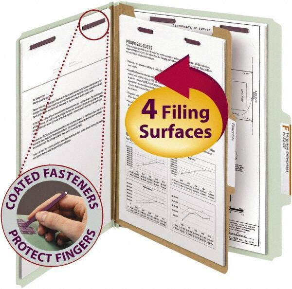 SMEAD - 8-1/2 x 11", Letter Size, Gray/Green, Classification Folders with Top Tab Fastener - 25 Point Stock, Right of Center Tab Cut Location - Industrial Tool & Supply