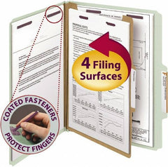 SMEAD - 8-1/2 x 11", Letter Size, Gray/Green, Classification Folders with Top Tab Fastener - 25 Point Stock, Right of Center Tab Cut Location - Industrial Tool & Supply