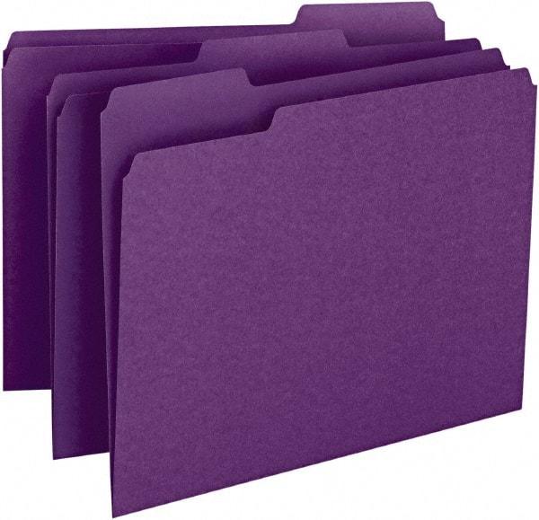 SMEAD - 8-1/2 x 11", Letter Size, Purple, File Folders with Top Tab - 11 Point Stock, Assorted Tab Cut Location - Industrial Tool & Supply