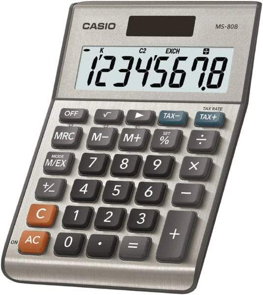 Casio - 8-Digit LCD Financial Calculator - 8 x 1 Display Size, Silver, Battery & Solar Powered, 1-1/2" Long x 5-3/4" Wide - Industrial Tool & Supply