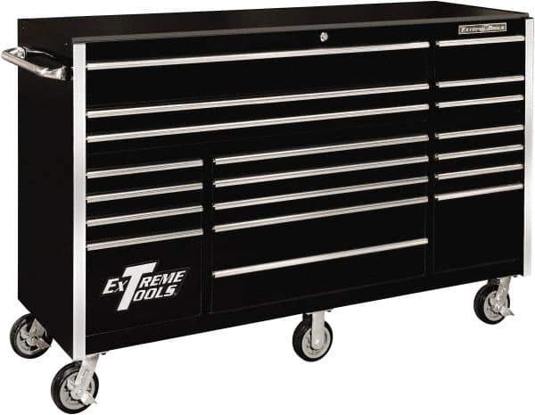 EXTREME TOOLS - 19 Drawer Steel/Aluminum Tool Roller Cabinet - 72" Wide x 47" High x 25" Deep, Ball Bearing Drawer Slides, Black - Industrial Tool & Supply
