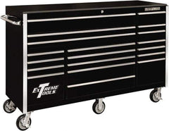 EXTREME TOOLS - 19 Drawer Steel/Aluminum Tool Roller Cabinet - 72" Wide x 47" High x 25" Deep, Ball Bearing Drawer Slides, Black - Industrial Tool & Supply