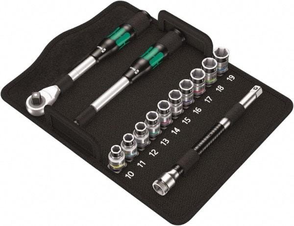 Wera - 13 Piece 1/2" Drive Thin Wall Standard Socket Set - 6 Points, 10 to 19mm, Metric Measurement Standard - Industrial Tool & Supply