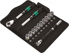 Wera - 13 Piece 1/2" Drive Thin Wall Standard Socket Set - 6 Points, 10 to 19mm, Metric Measurement Standard - Industrial Tool & Supply