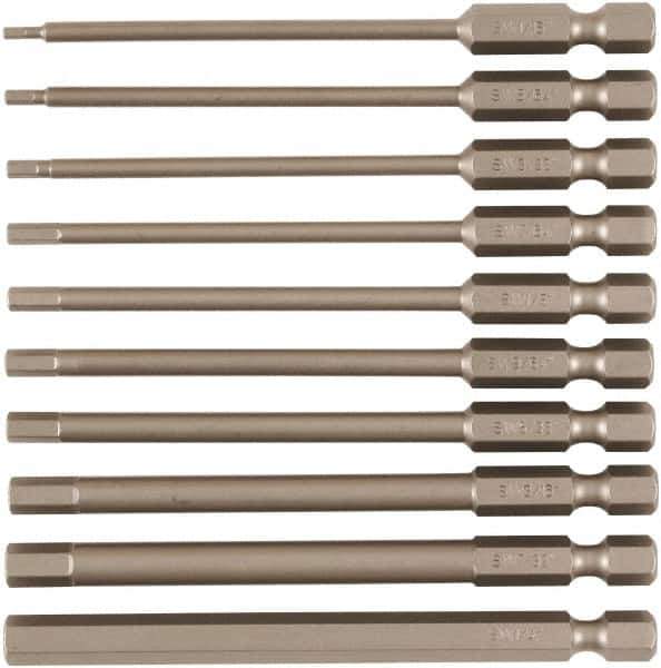 Wiha - 10 Piece, Tamperproof Hex Bit Set - 5/64 to 1/4" Hex, 1/4" Drive, Hex Security Point - Industrial Tool & Supply