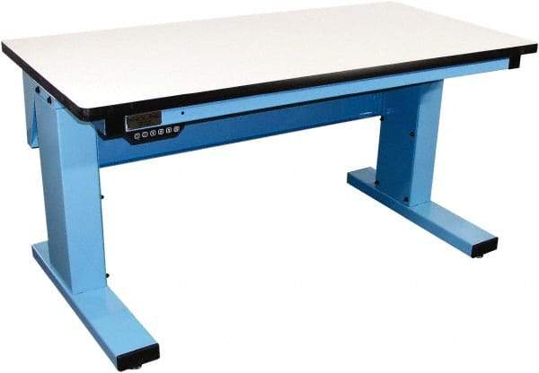 Proline - 60 Wide x 30" Deep x 42-1/2" High, Plastic Laminate Workbench - Adjustable Height Legs, Light Blue - Industrial Tool & Supply