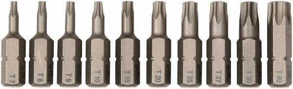 Wiha - 10 Piece, 1/4" Drive Screwdriver Insert Bit Set - T7 to T40 Torx - Industrial Tool & Supply