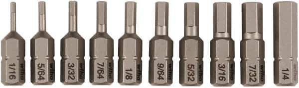 Wiha - 10 Piece, 1/4" Drive Screwdriver Insert Bit Set - 1/16 to 1/4" Hex - Industrial Tool & Supply