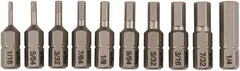 Wiha - 10 Piece, 1/4" Drive Screwdriver Insert Bit Set - 1/16 to 1/4" Hex - Industrial Tool & Supply