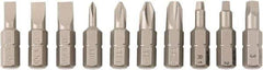 Wiha - 10 Piece, 1/4" Drive Screwdriver Insert Bit Set - #0 to #3 Phillips, #1 to #3 Square Recess, 4.5, 5.5 & 6mm Slotted - Industrial Tool & Supply