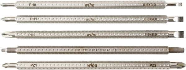 Wiha - 5 Piece, 6mm Drive Screwdriver Bit Set - #0 to #2 Phillips, #1 & #2 Pozidriv, #1 & #2 Square Recess, 3, 4 & 6mm Slotted - Industrial Tool & Supply