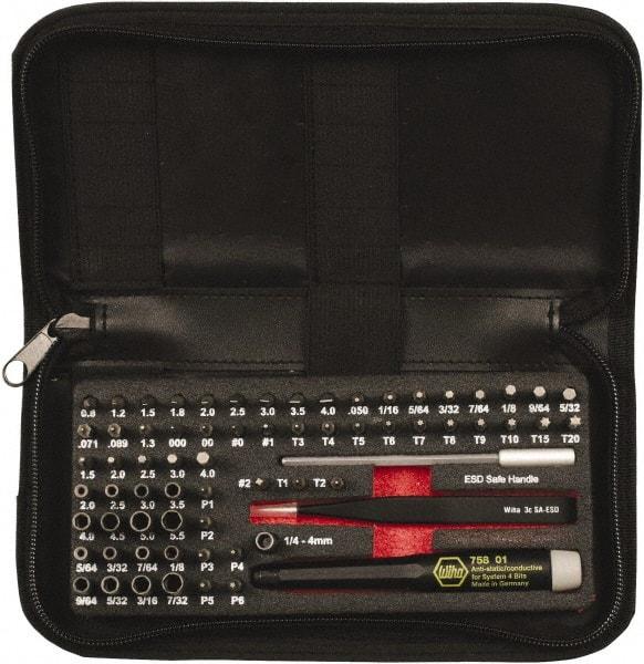 Wiha - 68 Piece, 4mm Drive Screwdriver Micro Bit Set - #000 to #2 Phillips, 0.7 to 4mm Hex, T1 to T20 Torx, 0.8, 1.2, 1.5, 1.8, 2, 2.5, 3, 3.5 & 4mm Slotted - Industrial Tool & Supply
