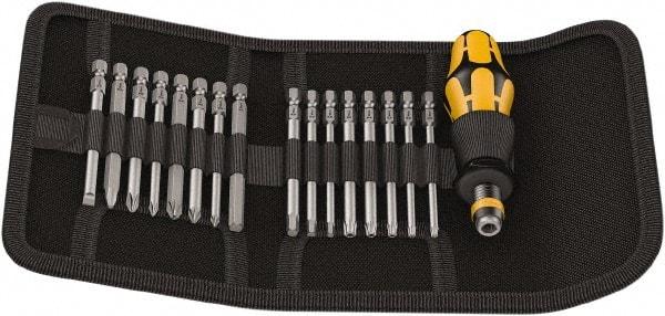 Wera - 17 Piece, 1/4" Drive Screwdriver Bit Set - #1, #2 & #3 Phillips, 3 to 6mm Hex, #1, #2 & #3 Pozidriv, 1.0x5.5mm Slotted - Industrial Tool & Supply