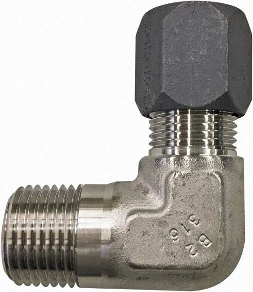 Made in USA - 5/8" OD, Grade 316Stainless Steel Male Elbow - 7/8" Hex, Comp x MPT Ends - Industrial Tool & Supply