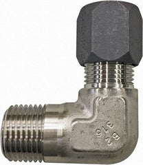 Made in USA - 5/8" OD, Grade 316Stainless Steel Male Elbow - 7/8" Hex, Comp x MPT Ends - Industrial Tool & Supply