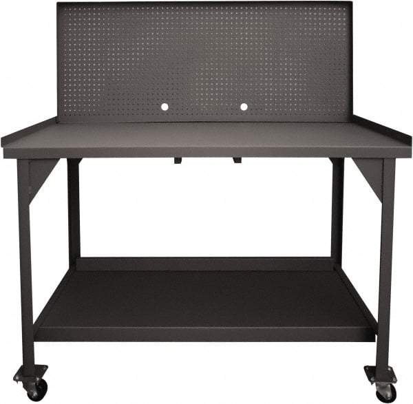 Durham - Pegboard Panel Mobile Work Bench - Steel, Fixed Leg, Gray, 60" Long x 30" Deep x 30-1/4" High - Industrial Tool & Supply