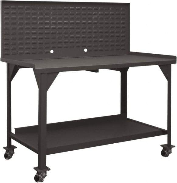 Durham - Louvered Panel Mobile Work Bench - Steel, Fixed Leg, Gray, 60" Long x 30" Deep x 30-1/4" High - Industrial Tool & Supply
