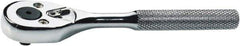 Proto - 1/4" Drive Pear Head Ratchet - Full Polish Chrome Finish, 5" OAL, 90 Gear Teeth, Standard Handle, Reversible Head - Industrial Tool & Supply