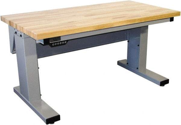 Proline - 60 Wide x 30" Deep x 42-1/2" High, Maple Workbench - Adjustable Height Legs, Light Gray - Industrial Tool & Supply