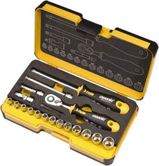 Felo - 19 Piece 1/4" Drive Chrome Finish Socket Set - 6 Points, 1/8" to 9/16" Range, Inch Measurement Standard - Industrial Tool & Supply